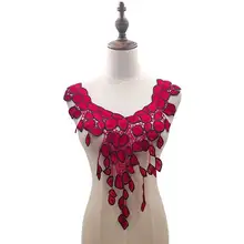 Fine Red Black Floral Embroidered Applique Lace Neckline Collar Evening Dress Guipure Garment Sewing Embellishments Scrapbooking eyelet lace detail floral embroidered applique dress