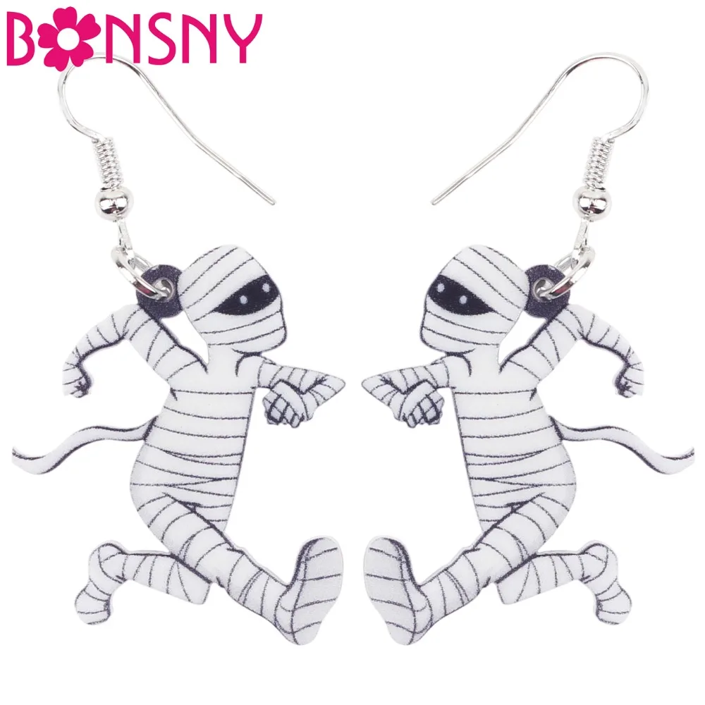 

Bonsny Acrylic Halloween Running Mummy Zombie Earrings Big Long Dangle Drop Novelty Anime Jewelry For Girls Women Ladies Teens