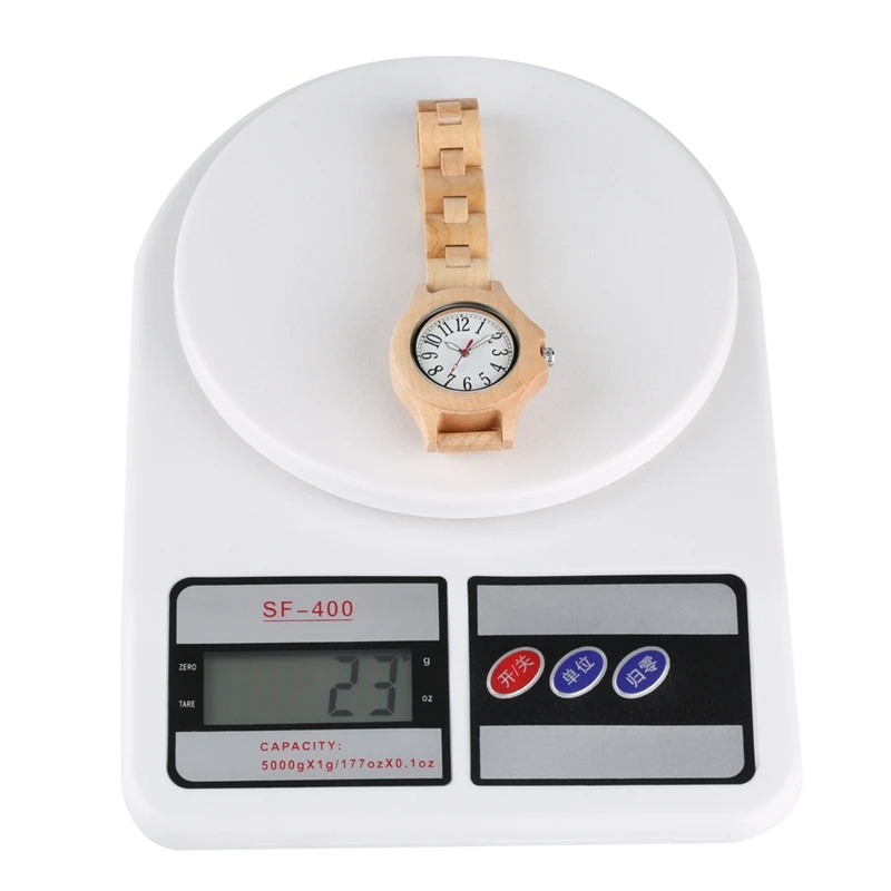 Pure Little Cute Round Dial Chic HOur Clock Full Bamboo Wood Watch Women Quartz Wooden Bracelet Watch Women's Wrist Reloj Mujer 2019 2020 2022 2023 (1)