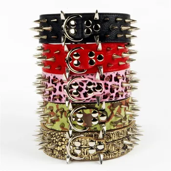 

New Domineering Pu Leather Spike Studded Dog Collar Rivet Anti Bite Spike for Big Dog Pitbull Pets Accessories Pet Supplies