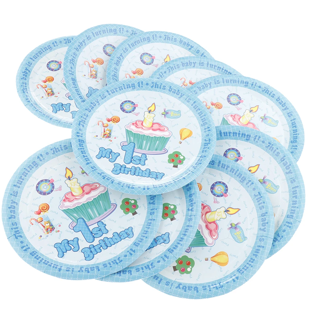  Baby Girl Boy 1st Birthday Cake Paper Plates Disposable Happy Birthday My 1st Birthday Baby Birthday Party Dinnerware Supply 