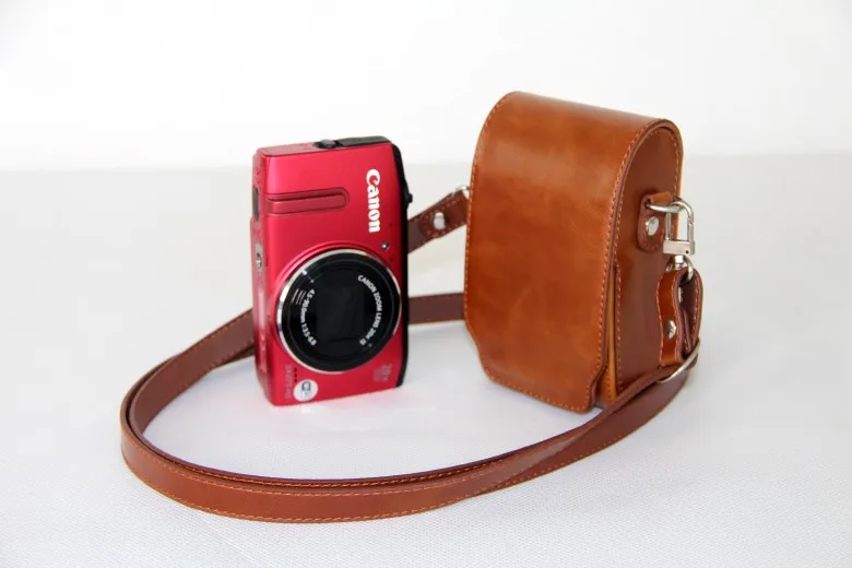Compact BROWN / TAN camera leather case bag pouch cover for Canon