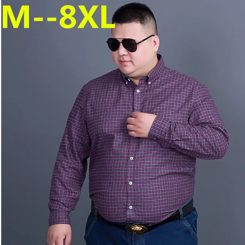 10XL 6xl Для мужчин плед хлопок Рубашки домашние муж. офис с длинным рукавом модный