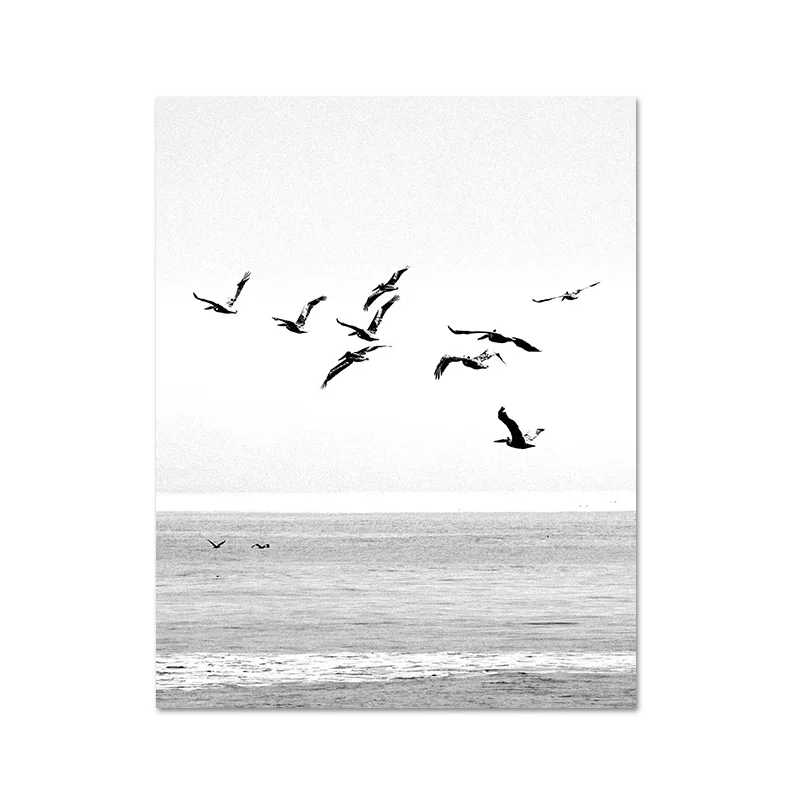 Скандинавский черный белый плакат скандинавские холст стены искусства печать океан животное КИТ хвост море картина с птицами картина домашний декор - Цвет: F75-2