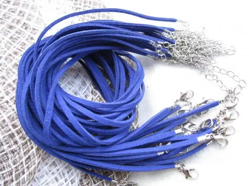 

Бесплатная доставка Королевский Синий 1000 шт. 3 мм 16-18 дюймов 45 см регулируемое замшевое кожаное ожерелье шнур с карабином