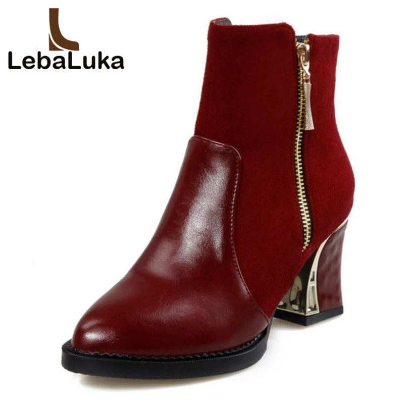 

LebaLuka Size 34-48 Sexy Women High Heel Boots Zipper Ankel Boots Warm Shoes Women Thick Heels Boots Office Lady Women Footwears