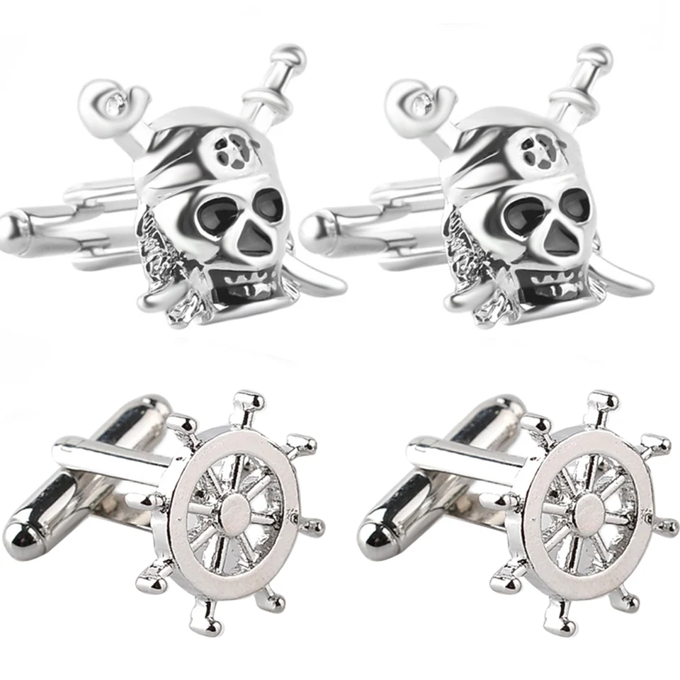 

Trendy rudder pirate ship skull twins cufflinks buttons gifts Fashion silver pirate sword cufflinks for men shirt jewelry gifts