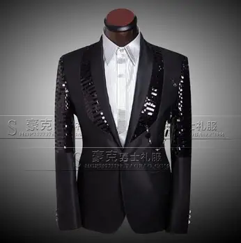 

Black 2020 arrival brand-clothing slim men suit set sequins pants mens suits wedding groom formal dress suit + pant + tie 4XL