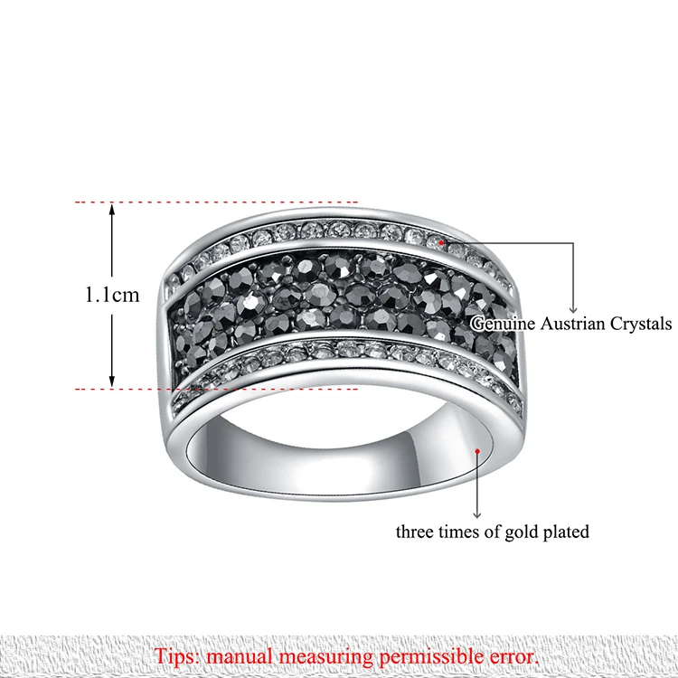 Lokaer простой серебристый цвет кольца черный и белый подлинный австрийский кристалл мода проложить установки кольца ювелирные изделия R150160283P