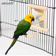 AHUAPET Funny Mini Bird Colourful Mirror Cama Beliche Bird Wood Stand Bird Perch Parrot Budgies Parakeet Toys For Parrots E
