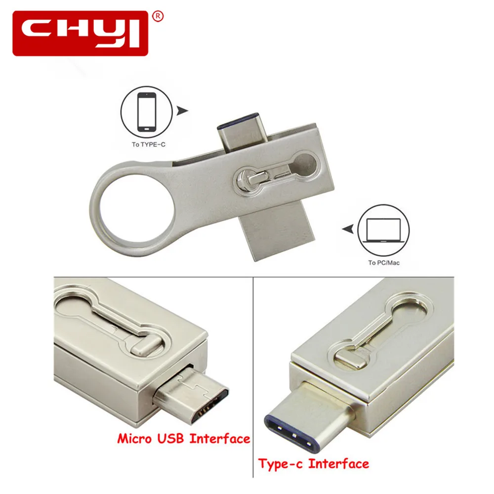 

Metal Waterproof 2 in 1 Type-C OTG USB 3.0 Flash Drive 32GB 16GB Pen Drive High Speed Memoria USB Stick Type - C 3.1 Dual Plug
