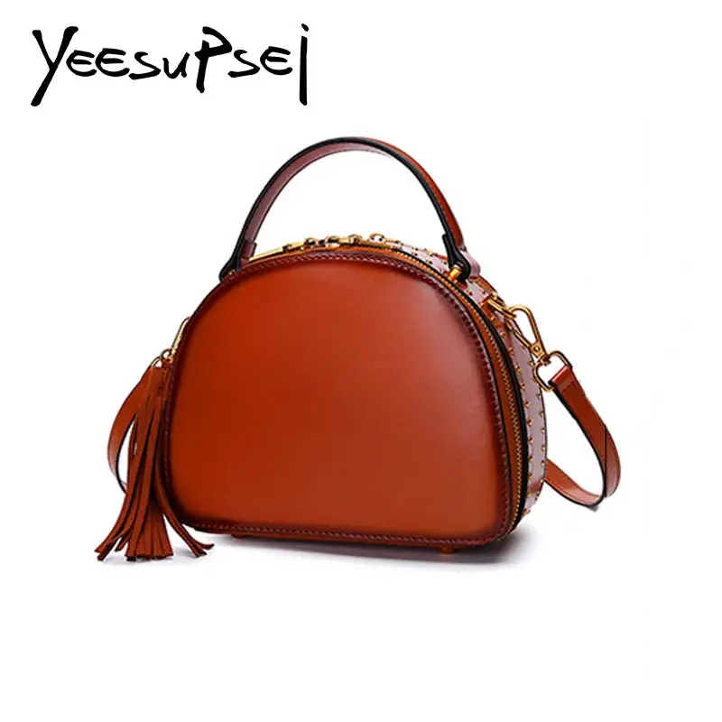 

YeeSupSei 2018 New Rivet Women Handbag Genuine Leather Shell Totes High-capacity Zipper Shoulder Bags Hasp Vintage Handbag