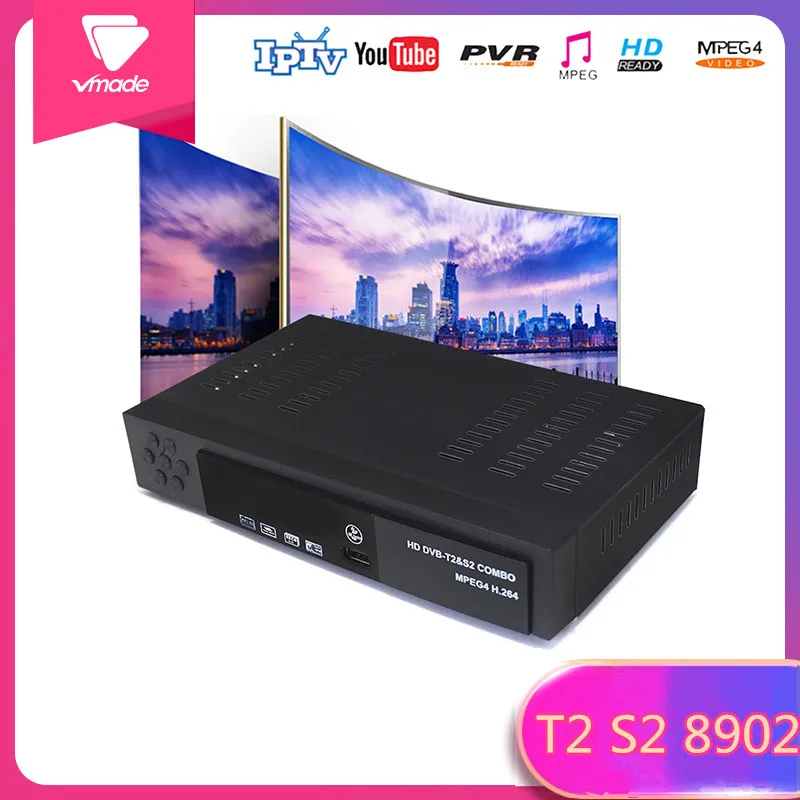 Vmade DVB T2 S2 combo 8902 черная память FULL HD 4K H.264 спутниковый наземный медиаплеер Смарт