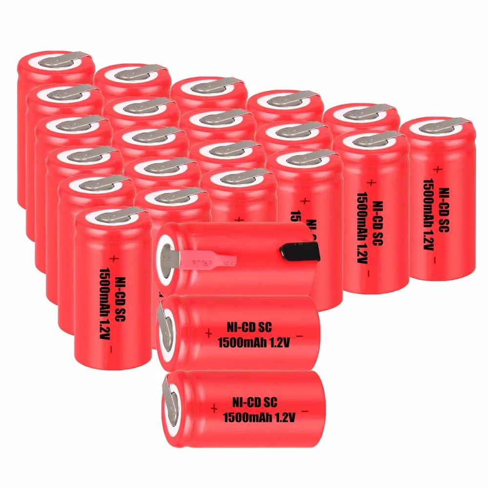 24 шт. SC 1500mah 1 2 v батарея NICD перезаряжаемые батареи для электрических отверток 4 25