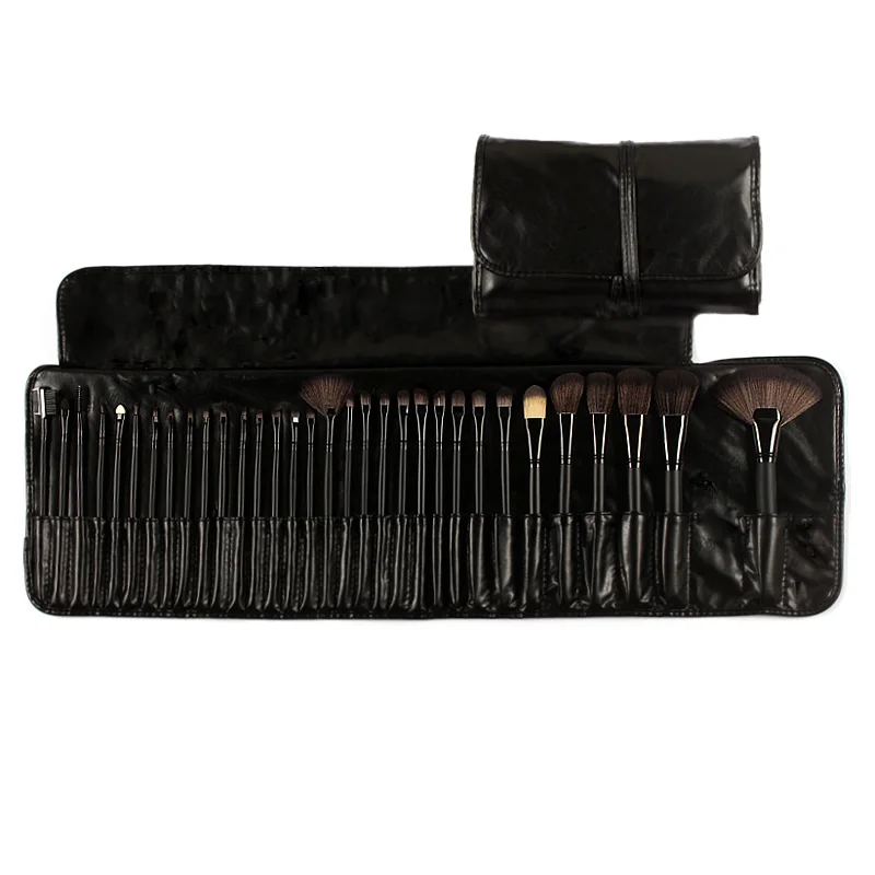 32 шт., Профессиональные кисти для макияжа, инструмент, пудра, основа, тени для век, кисти для макияжа с сумкой, мягкие синтетические кисти для волос - Handle Color: black