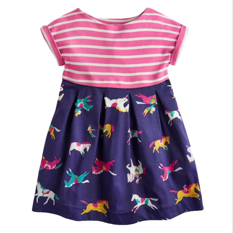 

New 2018 Girls Summer Dress Kids Clothes Girls Party Dress Children Clothing Horse printed Princess animal Girl Dresses Hot Sale
