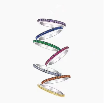

Hot Classic 925 Sterling Silver High Quality Circle Fandy Colors CZ Geometric Stackable Rings for Women Wedding Jewelry Gift