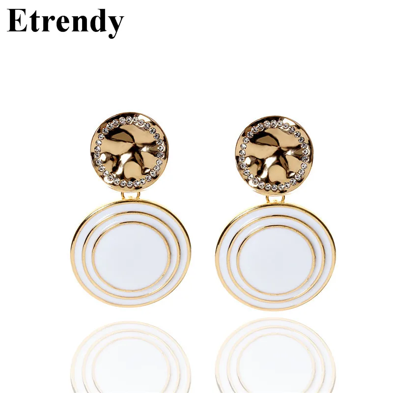 

New Fashion White Round Circles Drop Dangle Earrings For Women Elegant Black Statement Earrings Jewelry Party Bijoux Accessories