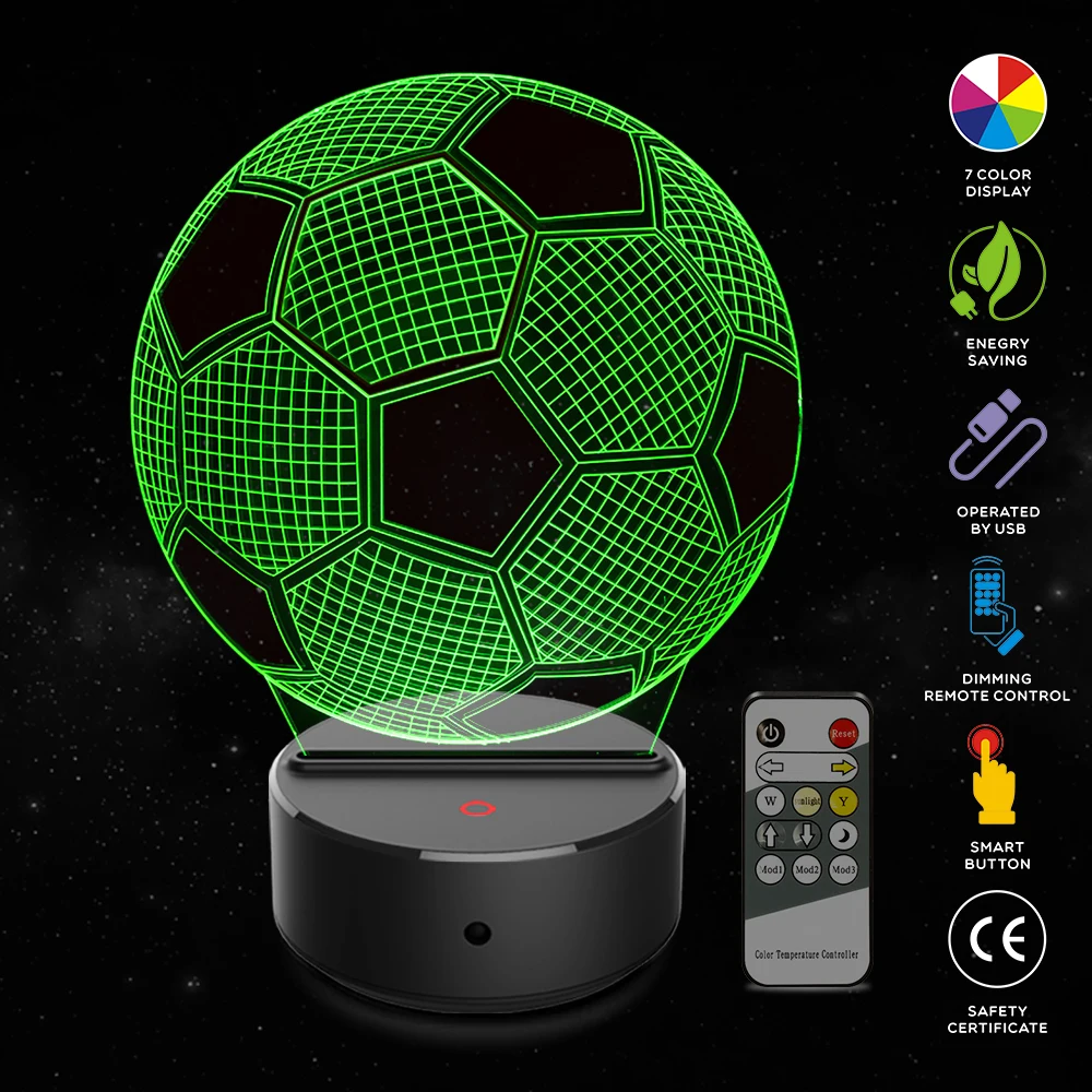

Football Shape 3D Illusion Lamp 7 Color Change Touch Switch LED Night Light Acrylic Desk lamp Atmosphere Lamp Novelty Lighting