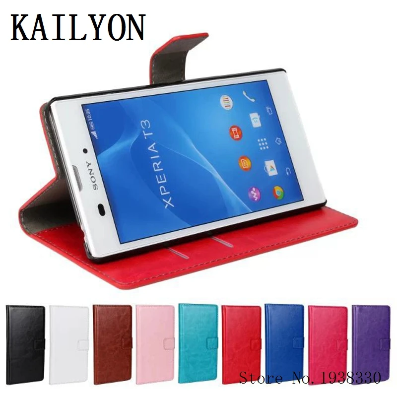 

KAILYON For Sony Xperia T3 Luxury Flip PU Wallet Leather Case For Xperia T3 M50W D5103 Cover Phone Cases Bag With Credit Card Sl