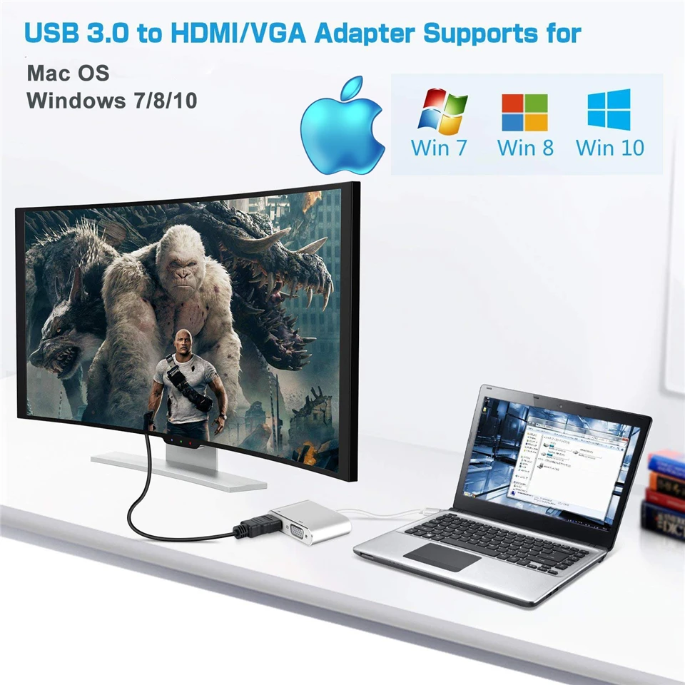 Navceker USB 3,0 к адаптер HDMI VGA с двойным выходом USB to VGA HDMI HD 1080P конвертер кабель для Mac OS Windows 7/8/10 компьютеры