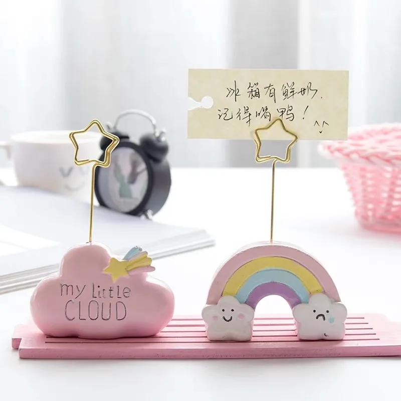 

kawaii cute pink cloud resin message table metal holder clip memo clips creative message photo postcard holder folder clips