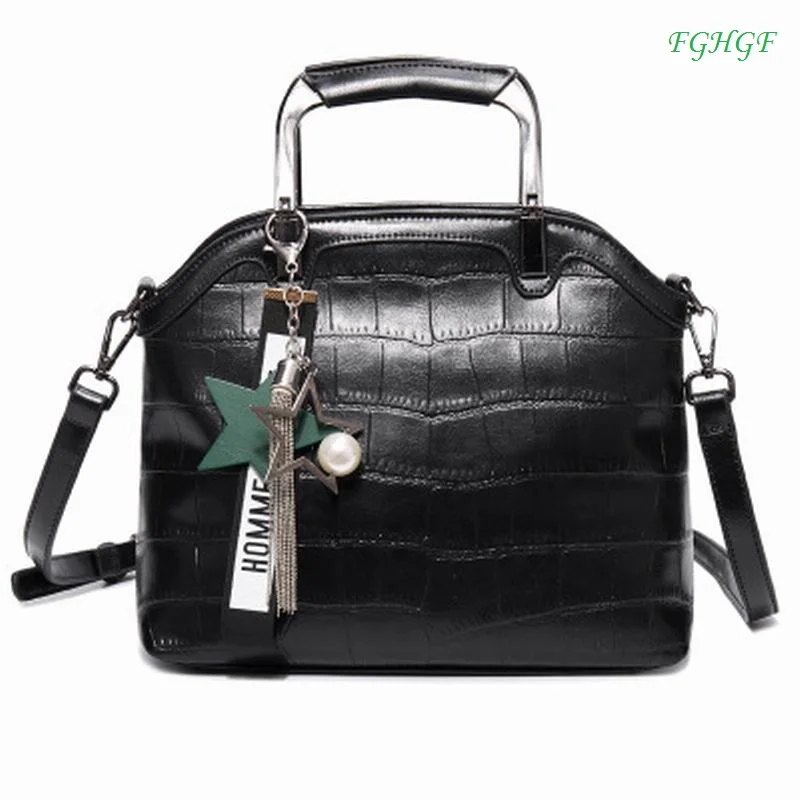 

New high quality European and American retro leather cow ladies shoulder fashion crocodile pattern portable diagonal package