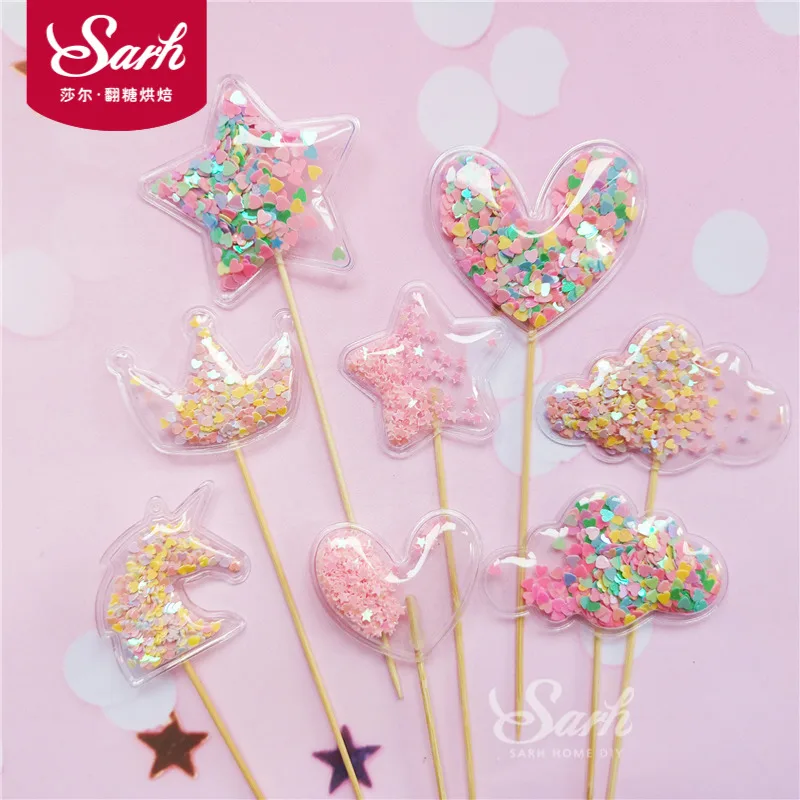

Bling Fairy Transparent Star Love Inserts Crown Cloud Shiny Cake Topper for Valentine Children's Day Party Decoration Cute Gifts