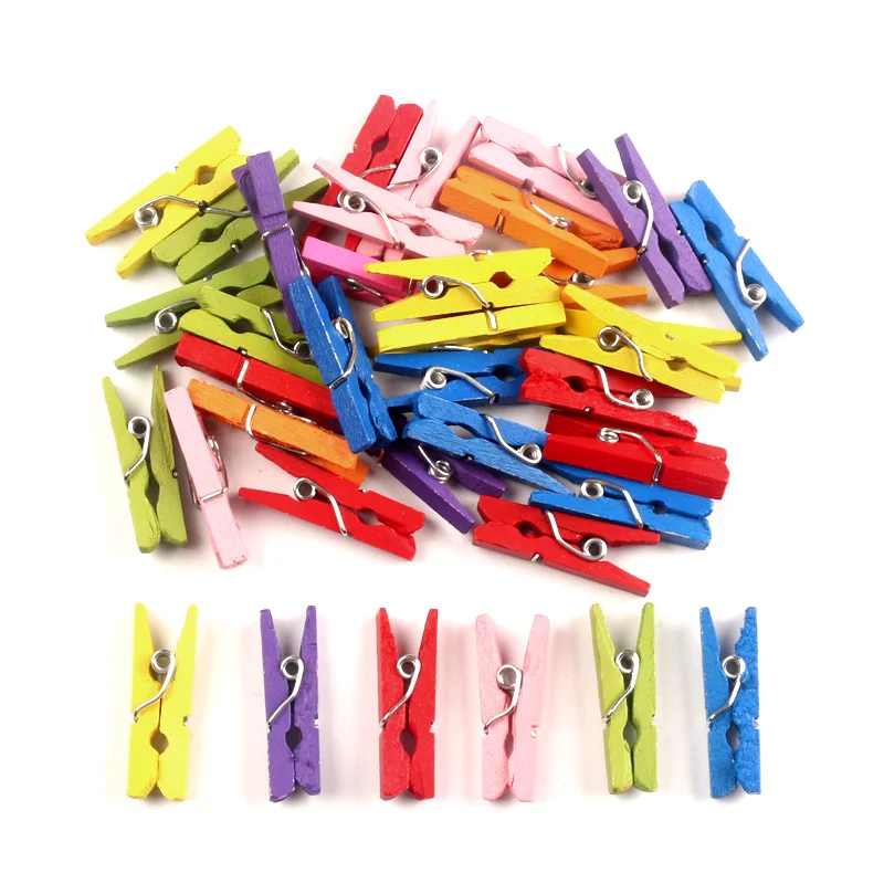 

LF 50pcs 9x25mm Mixed Mini Color Small Wooden Clips Decorations Paper Photo Spring Clips For Message Cards Household
