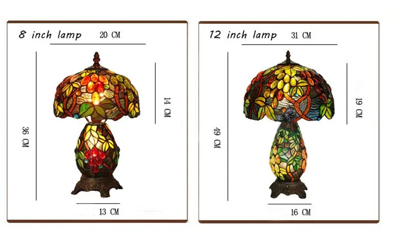 Настольная лампа FUMAT с витражным стеклом, винтажный Европейский стиль, садовый виноград, прикроватная стеклянная художественная лампа для гостиной, отеля, светильник, светильники