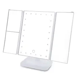 Регулируемый угол с трех сторон стол зеркало для макияжа 24leds освещенные увеличительное зеркало складное косметический затемнения зеркало