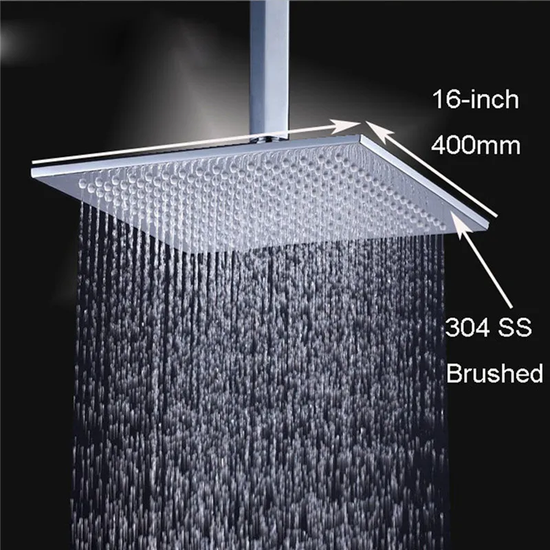 

Xueqin Chrome 16Inch Square Stainless Steel Rain Shower Faucet Head Bathroom Top Sprayer G1/2 Interface Spec