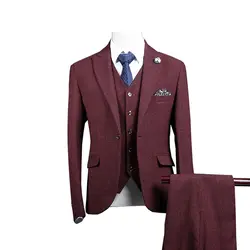 JinXuanYa (пальто + штаны + жилет) комплект из 3 предметов мужской костюм Slim Fit Свадебные Бизнес носить формальный мужской костюм элегантный