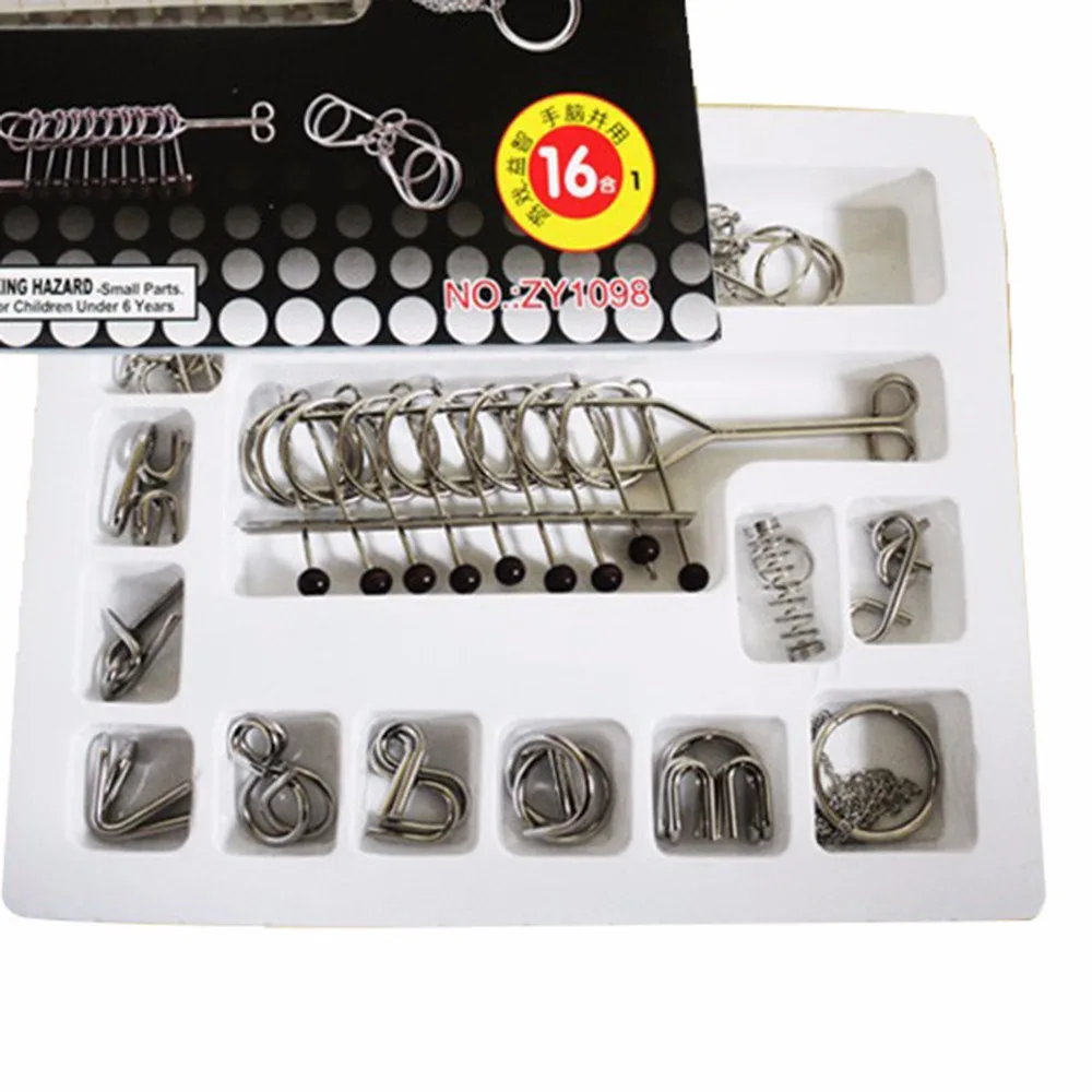 

16PCS/Set Materials Metal Montessori Puzzle Wire IQ Mind Brain Teaser Puzzles for Children Adults Anti-Stress Reliever Toys