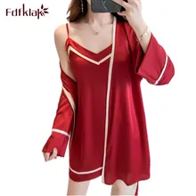 Fdfklak, новинка, весенне-осенний комплект халатов, женские шелковые халаты с длинным рукавом, сексуальные комплекты из двух предметов, женские халаты, 4 цвета