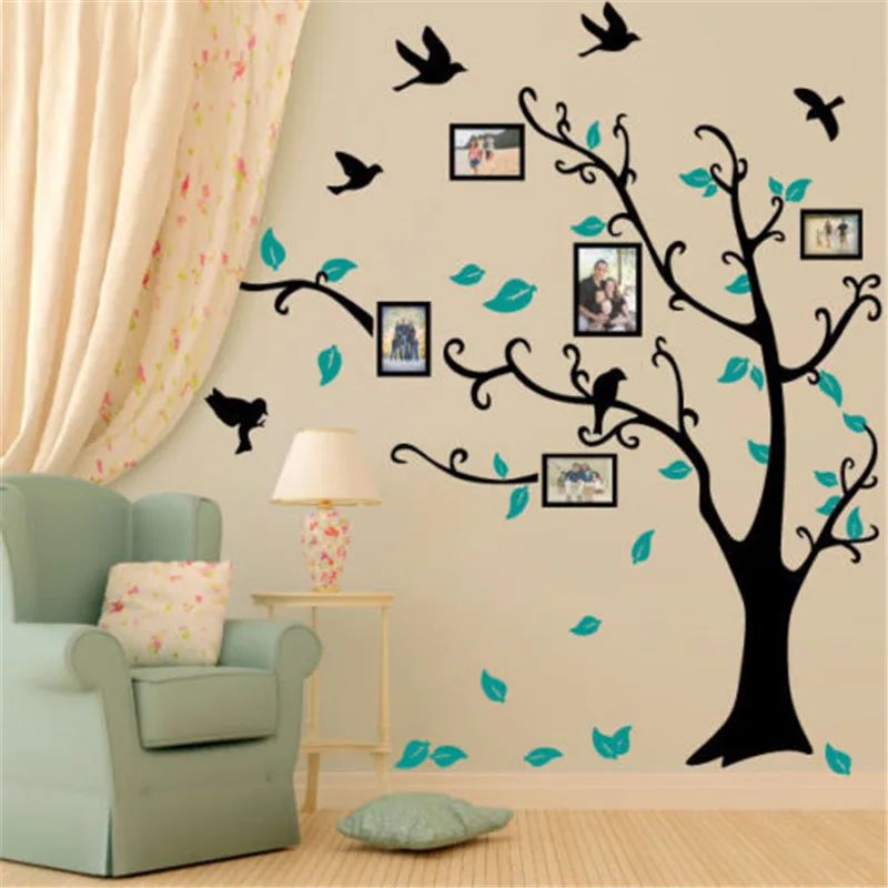 PD508 Wall Stickers -- Family Tree Bird Photo Frame Vinyl Nursery Wall Quotes 