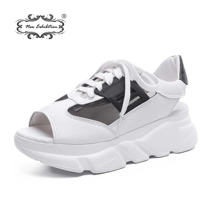

New exhibition Women Fishnet Mesh Sandals Casual platform shoes Fashion Women's Leather Breathable Sneakers Female Beach Sandals