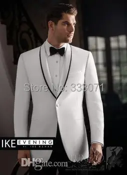 

Groom Dress new arrival white stylish one Button shawl lapel Tuxedo Man bridegroom Groomsmen Wedding/business Suit Custom made
