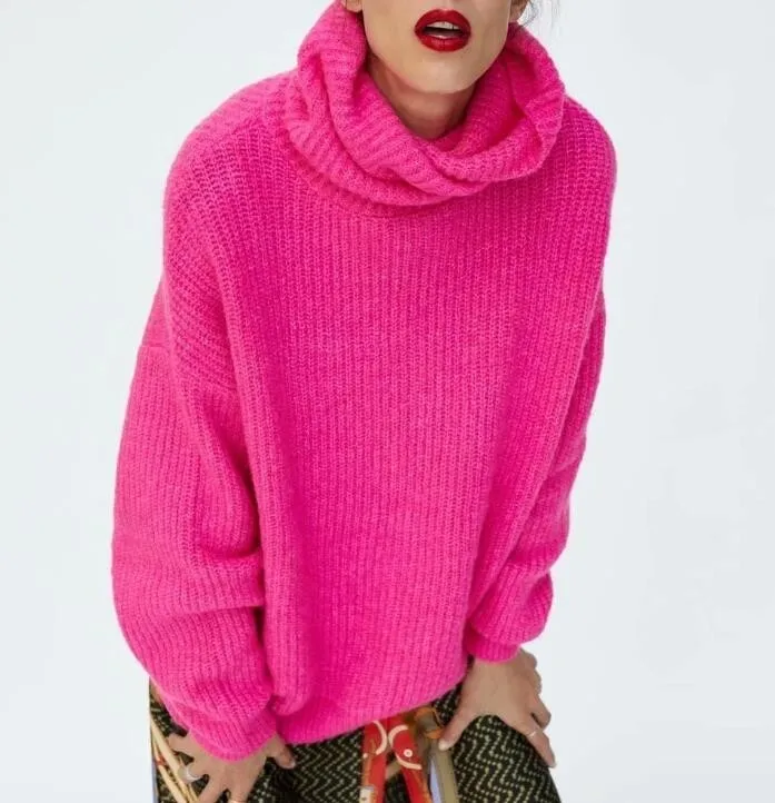 Зимние женские свитера с высоким воротом, свободные удобные пуловеры с рукавами «летучая мышь», однотонные женские свитера, топы