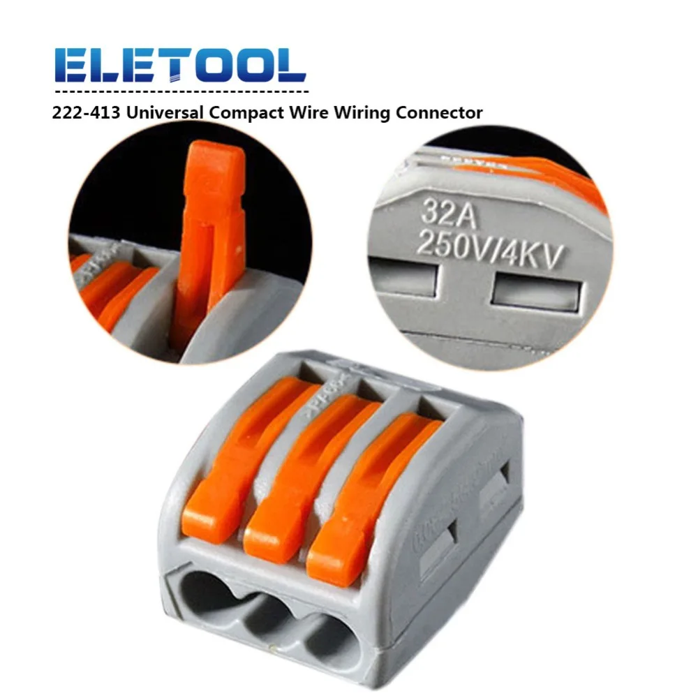 

5pcs PCT-213 PCT213 WAGO 222-413 Universal Compact Wire Wiring Connector 3 pin Conductor Terminal Block Lever AWG 28-12 PN34