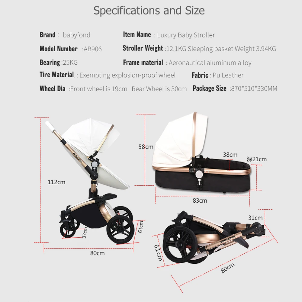 Babyfond luxury PU leather high landscape cart can sit reclining multi-color optional aluminum frame baby stroller, HK is Free