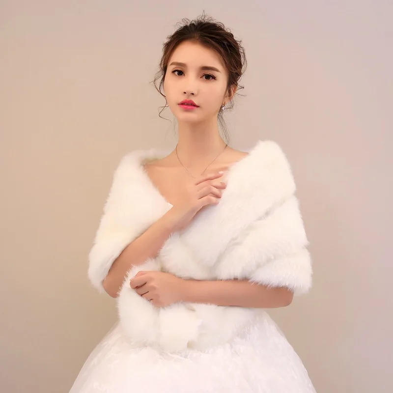 Popodion bridal wedding shawl fur warm shawl wedding cape bolero women jacket cape WAS10108