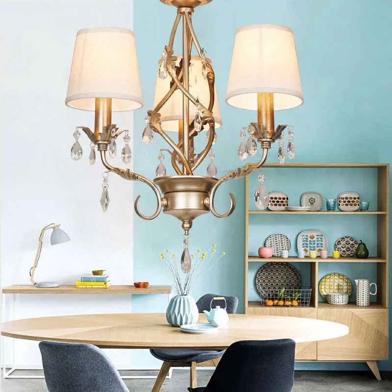 

American country iron art three head pendant lights led crystal lamp dining room study lamp bedroom lighting pendant lamp ZA9205