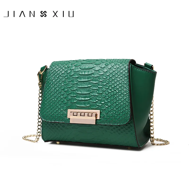 

JIANXIU Brand Women Messenger Bags Shoulder Crossbody Split Leather Bag Crocodile Texture Pattern Small Bag Chain 2 Colors Tote