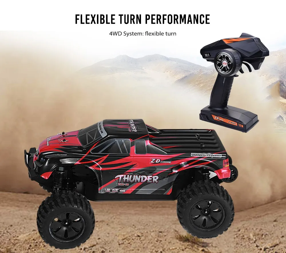 ZD Racing Car ZMT- 10 / 10427- S / 9106 1/10 Brushless 4WD Monster Truck Waterproof 60A ESC Brushless Motor RC Car Toy 60km/h