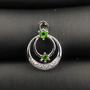 

natural green diopside gem pendant S925 silver Natural gemstone Elegant double cirque Pendant Necklace girl party gift jewelry
