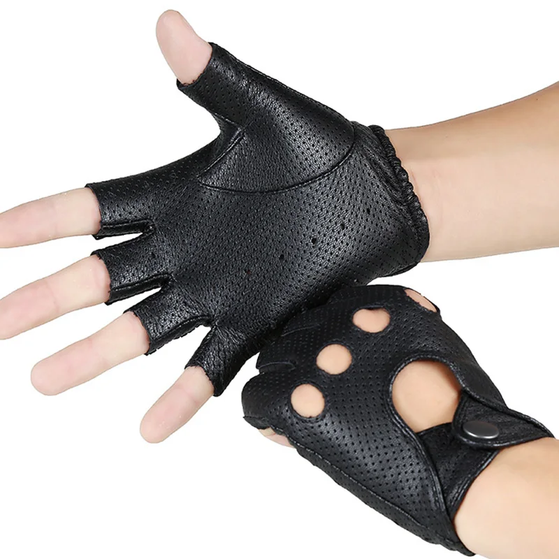 Men Genuine Leather Half Finger Gloves Summer Sunscreen Thin Section