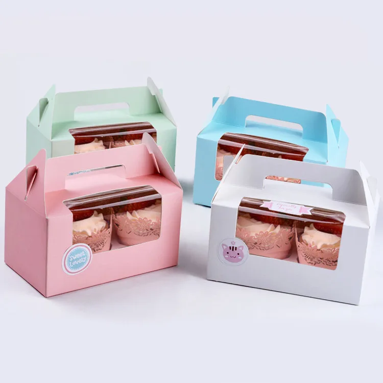Buy 50 pcs of 4 colors Muffin Cake Box With Handle&Clear Window Contain 2