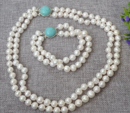 

huij 004062 9-10mm white Freshwater round pearl Necklace&bracelet set