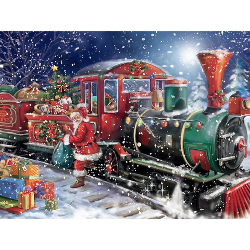 

5D DIY full square diamond embroidery Santa's train gift diamond painting cross stitch Rhinestone mosaic home decoration